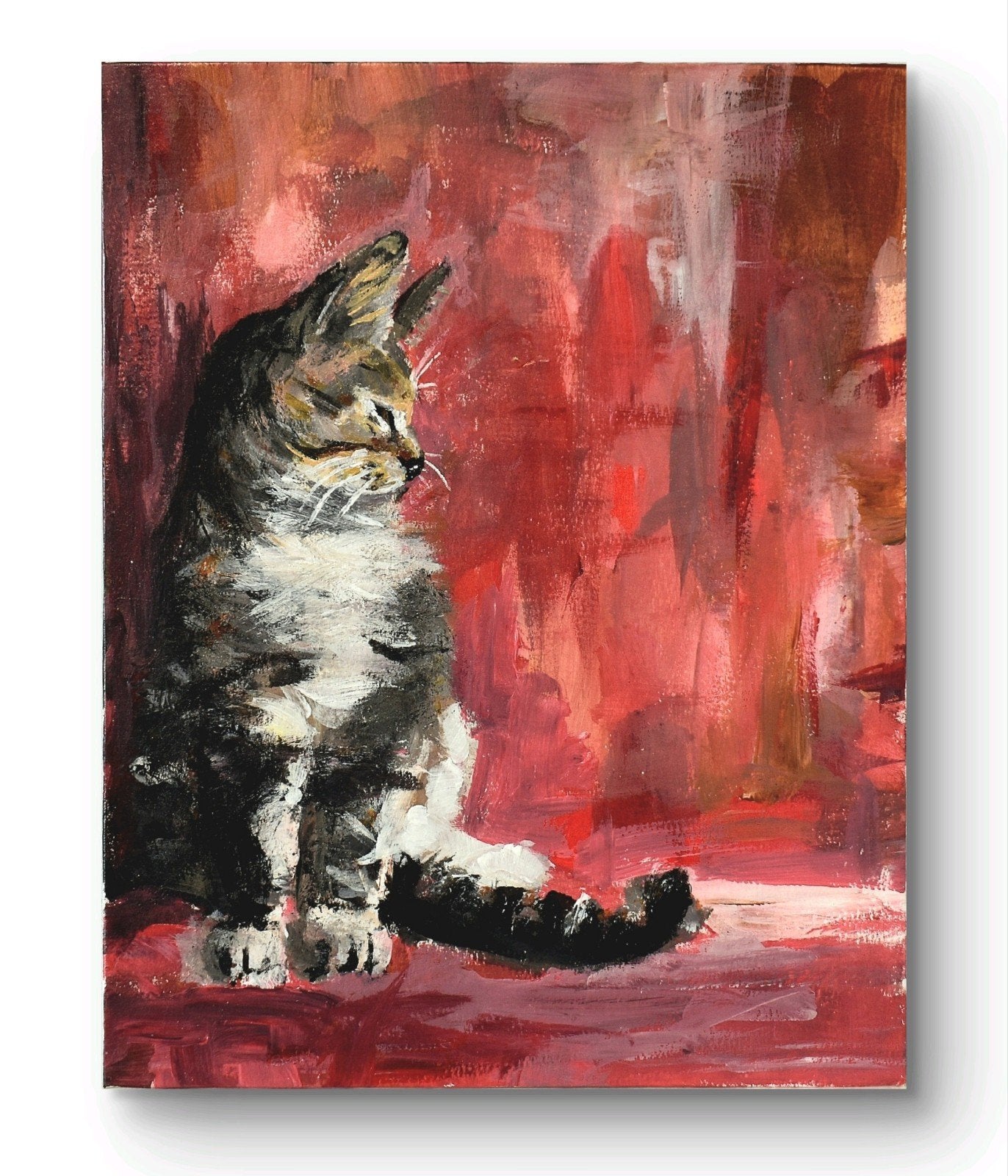 Origineel Schilderij Van Een Kat, Antiek en Kunst, Kunst | Schilderijen | Modern, Acrylverf, Papier/karton, Ophalen of Verzenden