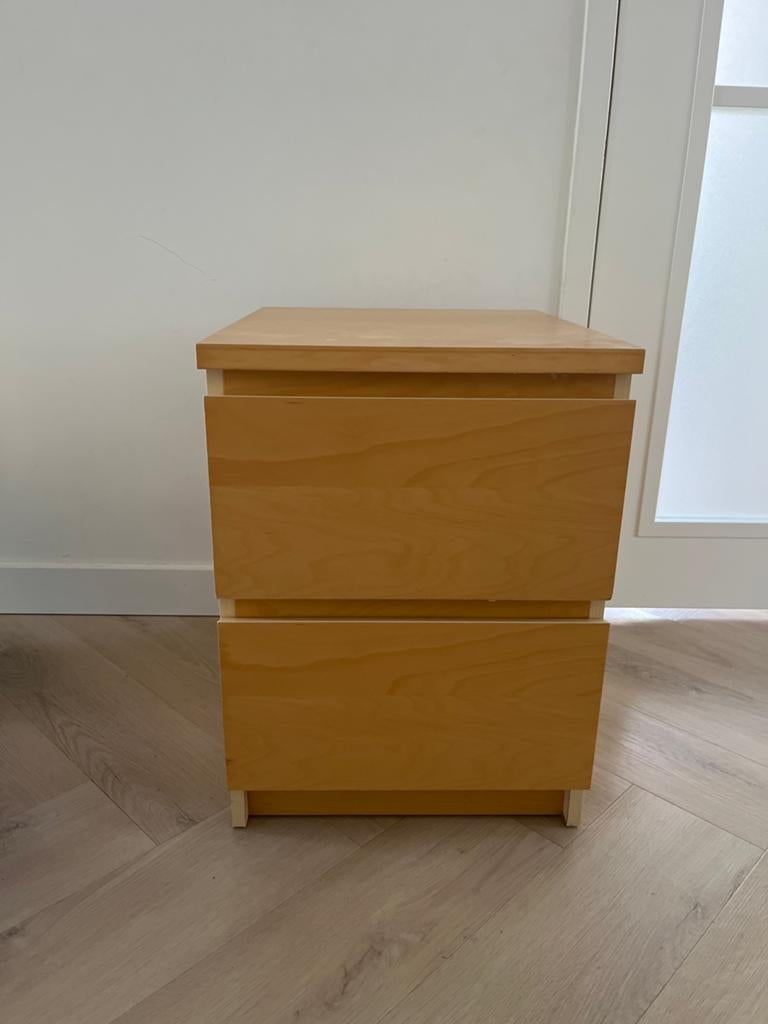 Ikea malm Houten ladekastje met 2 laden -, Huis en Inrichting, Kasten | Ladekasten, Ophalen, Minder dan 50 cm, Gebruikt, 1 of 2 laden