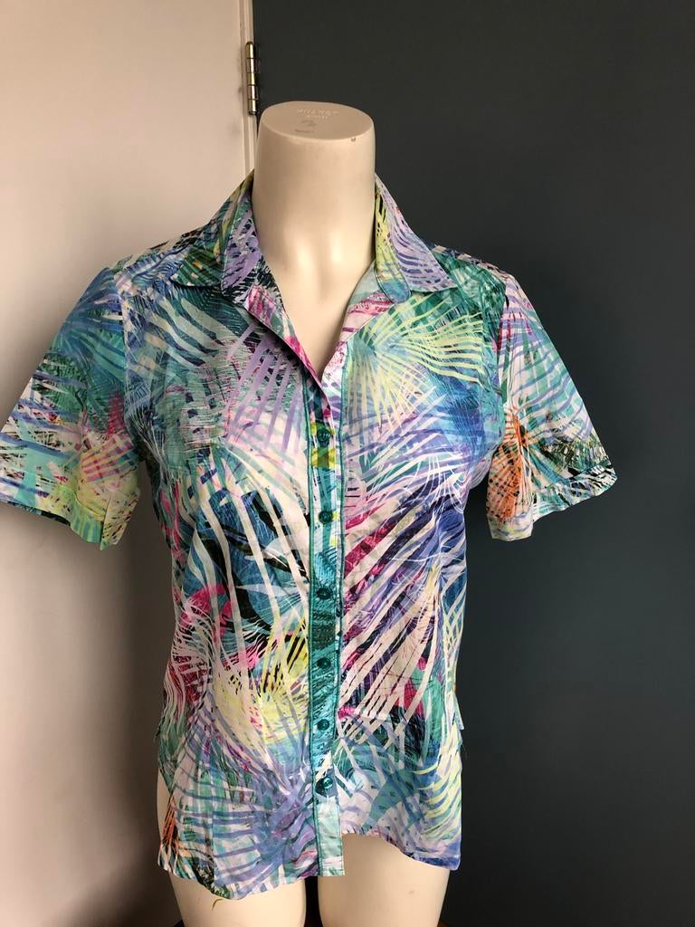 Frank walder kleurrijke zomerse blouse blauw turquoise 38, Maat 38/40 (M), Blauw, Ophalen of Verzenden, Zo goed als nieuw