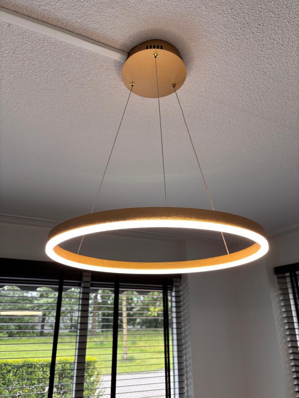 Design LED hanglamp ring goudkleurig, Ophalen, Nieuw, Metaal, Minder dan 50 cm