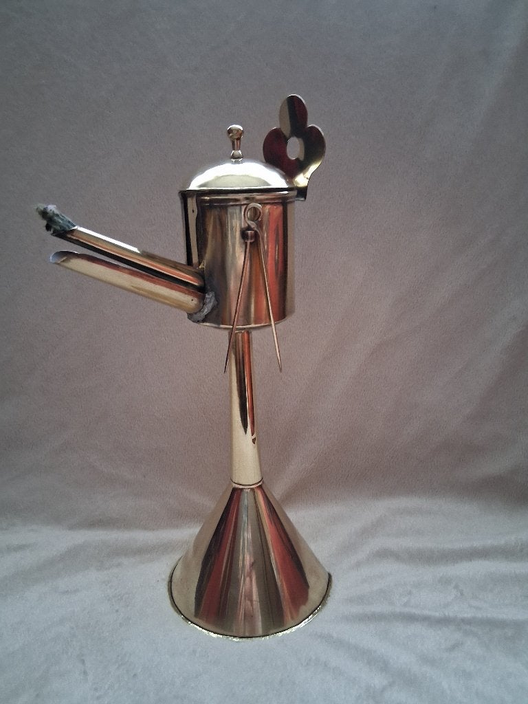 Een Antiek Geel-Koperen hangende/staande "Walvisolielamp"., Ophalen, Koper
