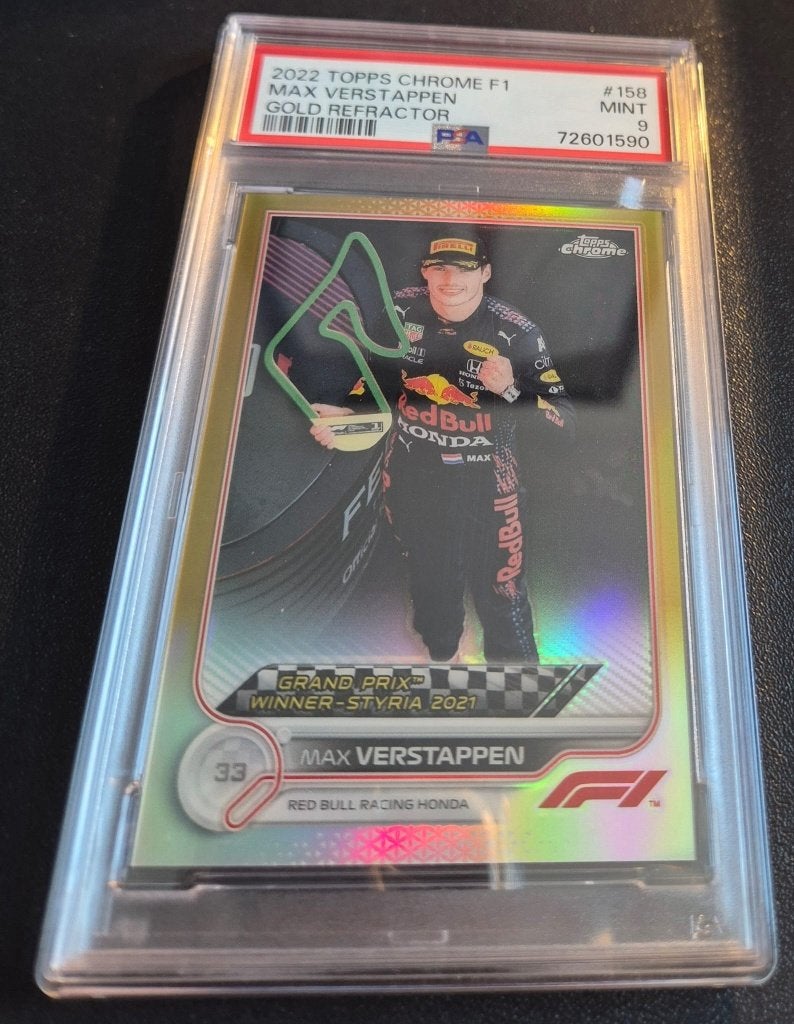 Max Verstappen Gold Refractor #158 /50 PSA 9, Verzenden, Nieuw, Formule 1