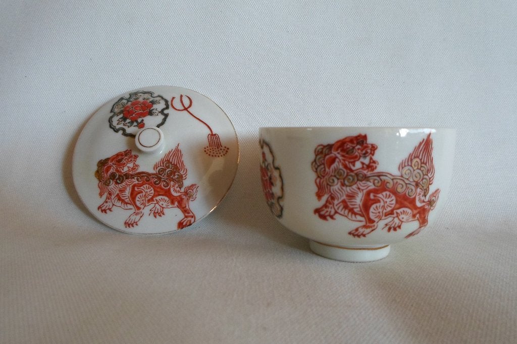 Deksel Potje Porselein Draak Rood Goud, Antiek en Kunst, Ophalen of Verzenden