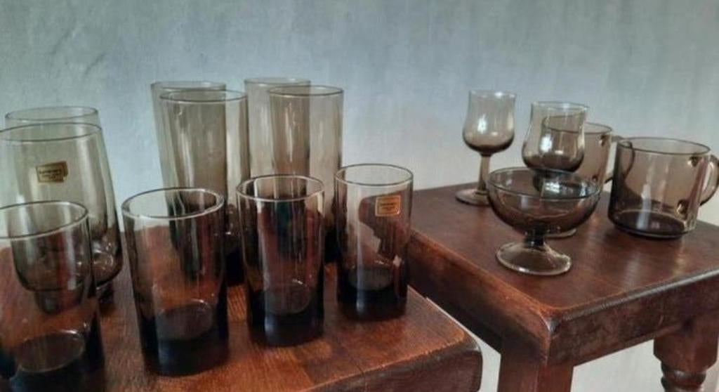 Vintage Rookglas Servies Set, Ophalen