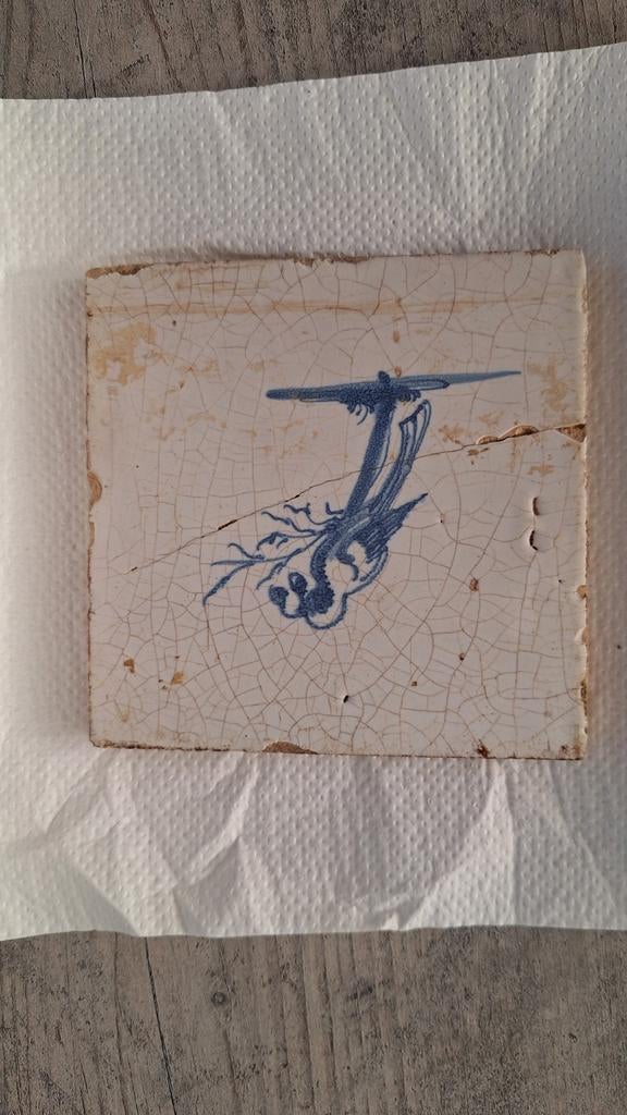 4 antieke Delfts blauwe tegeltjes, Ophalen