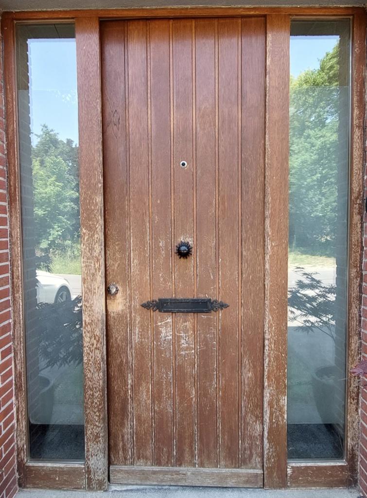 Massieve houten buitendeur met kozijn zijlichten dubbelglas, Doe-het-zelf en Verbouw, Kozijnen en Schuifpuien, Gebruikt, Deurkozijn