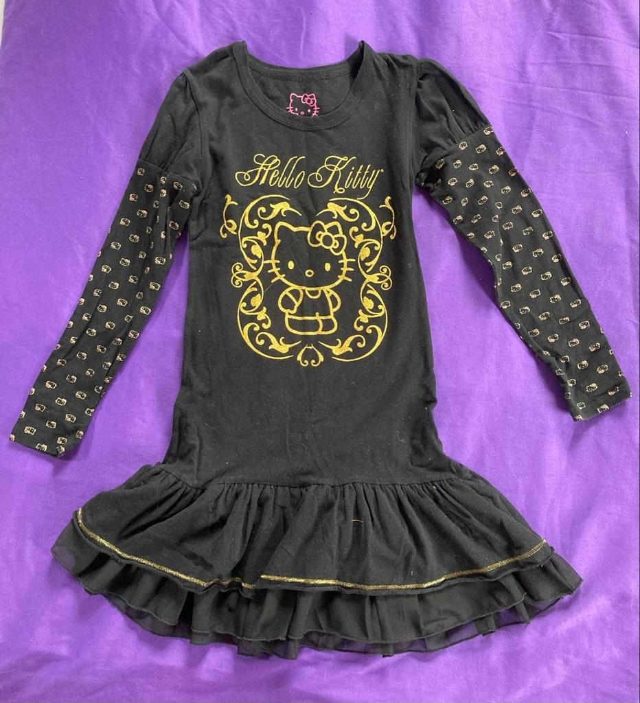Hello Kitty feestjurk maat 128 met gouden print, Kinderen en Baby's, Kinderkleding | Maat 128, Ophalen of Verzenden, Gebruikt