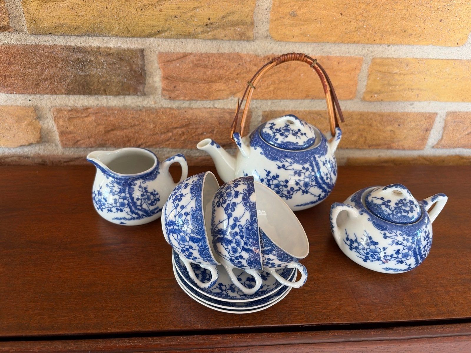 Prachtig Chinees theeservies - Blauw en wit porselein, Antiek en Kunst, Antiek | Servies compleet, Ophalen