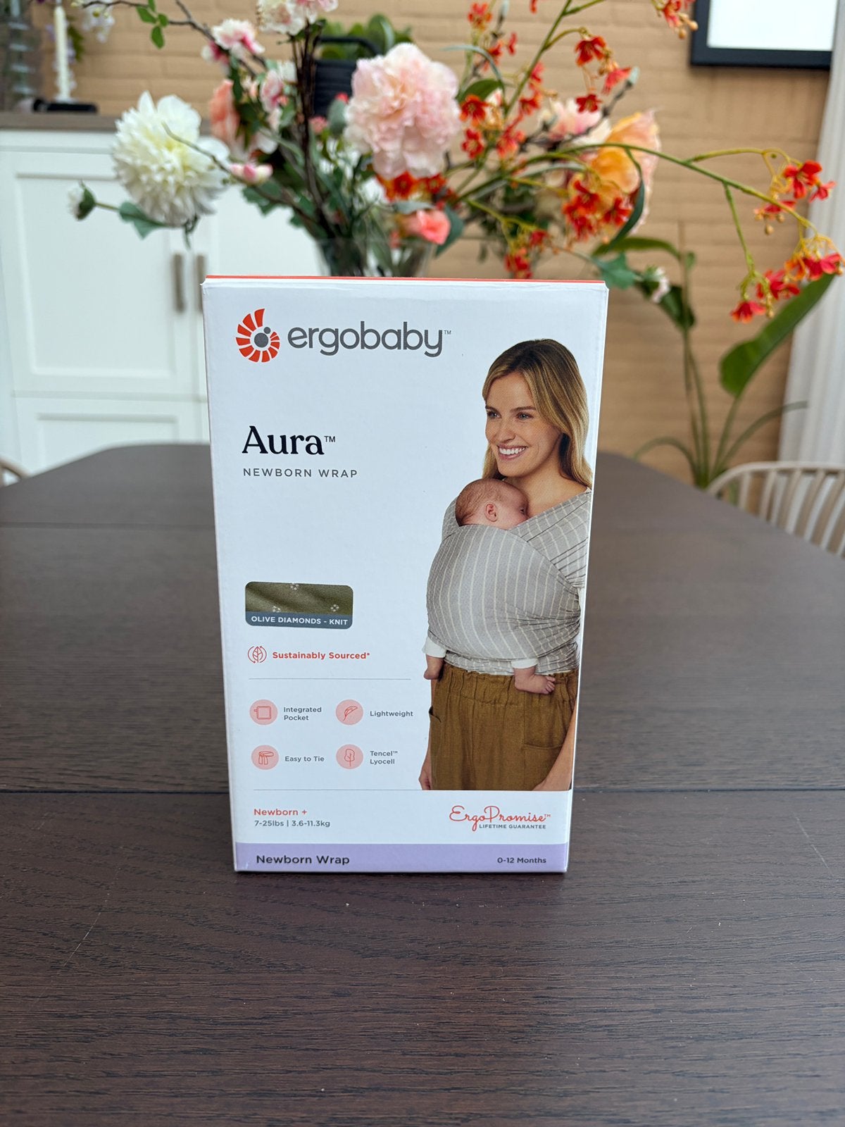 Ergobaby Aura Newborn Wrap Olive Diamonds (draagdoek), Ophalen of Verzenden, Nieuw, Draagzak, Overige merken