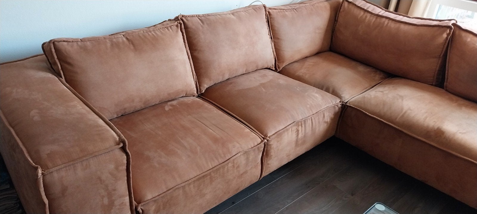 Comfortabele hoekbank, bruin, zo goed als nieuw, Huis en Inrichting, Banken | Bankstellen, Ophalen, Modern, Comfortabel, Zo goed als nieuw