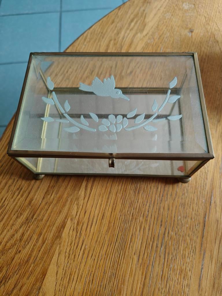 Vintage Glazen Curiosa Doosje met Vogel en Bloemen, Ophalen