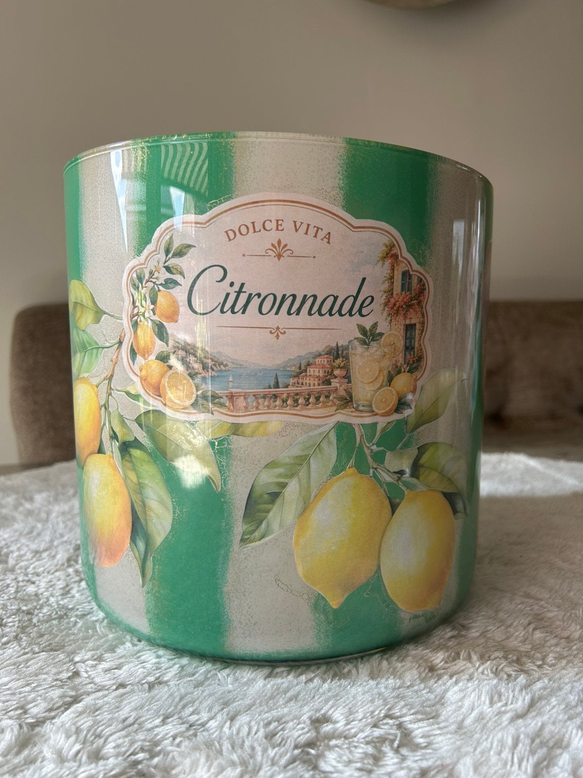 Grote Reverse Decoupage Vaas - Citroen / Limoncello Thema, Huis en Inrichting, Woonaccessoires | Vazen, 23 cm, Meerkleurig, Nieuw