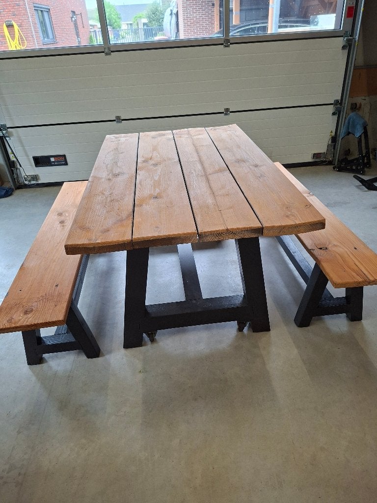 Tuintafel met banken picknickset douglas massief, Tuin en Terras, Ophalen, Gebruikt, Rechthoekig, Hout