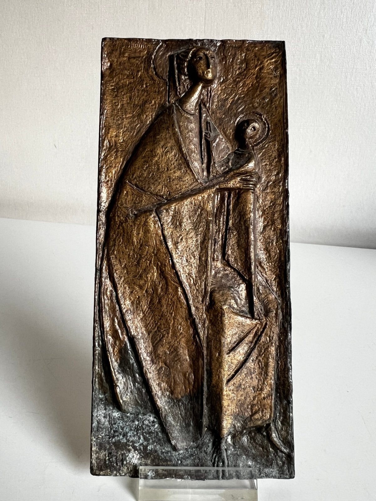 Bronzen Plaquette Maria~Jezus ter ere Paus II E. Huber 1988, Ophalen of Verzenden