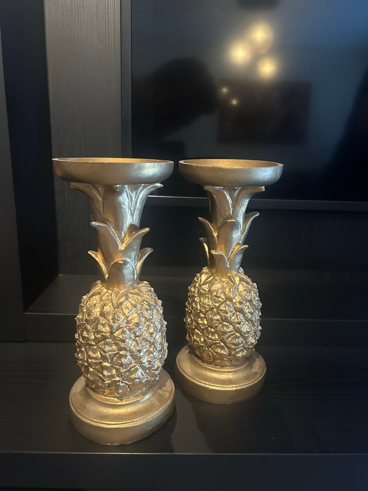 Gouden ananas kandelaars - set van 2, Huis en Inrichting, Woonaccessoires | Kandelaars en Kaarsen, Ophalen, Overige materialen