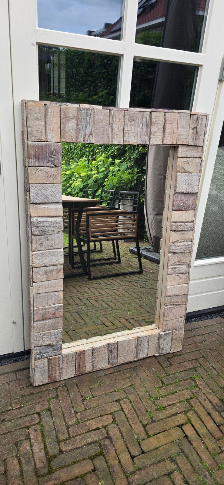 Robuuste houten spiegel Riviera Maison 81x121.5 cm, Huis en Inrichting, Woonaccessoires | Spiegels, Ophalen, Gebruikt, 100 tot 150 cm