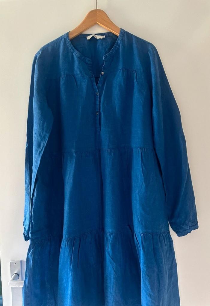 0039ITALY: z.g.a.n. ruimvallend linnen jurkje maat S, Zo goed als nieuw, Maat 36 (S), Verzenden, Blauw