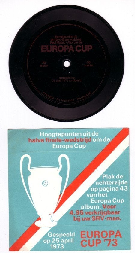 AJAX Flexie Sonopresse Europa Cup 25 april 1973 Real Madrid, Gebruikt, Overige formaten, Ophalen of Verzenden, Pop