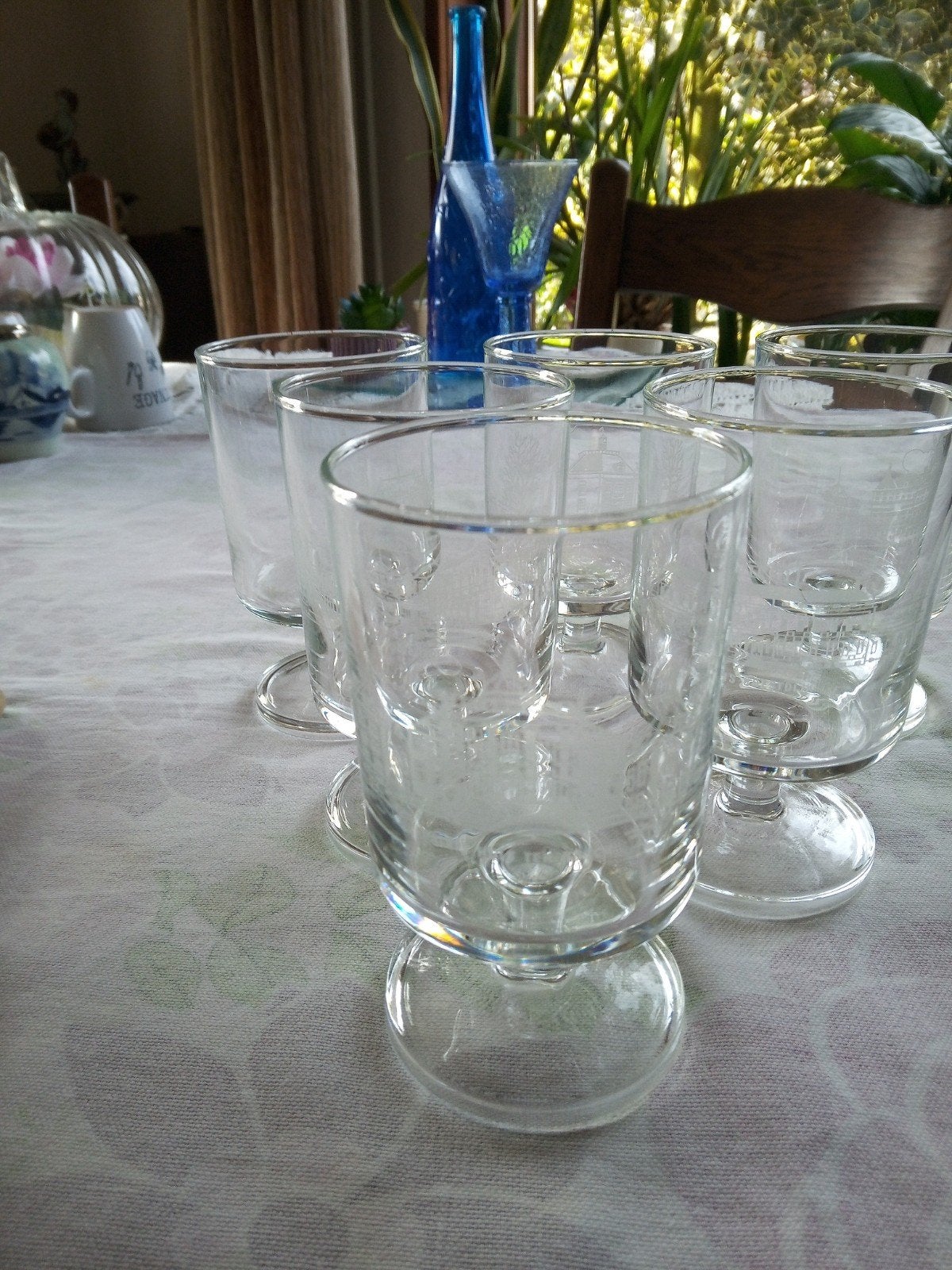 NIEUWE Set van 6 Glazen op voet met afb. Paleizen Jaren '60, Antiek en Kunst, Ophalen of Verzenden