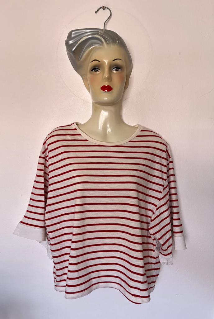 Zara Trafaluc S rood wit gestreepte top detail op rug egf, Zara, Ophalen of Verzenden, Zo goed als nieuw, Korte mouw