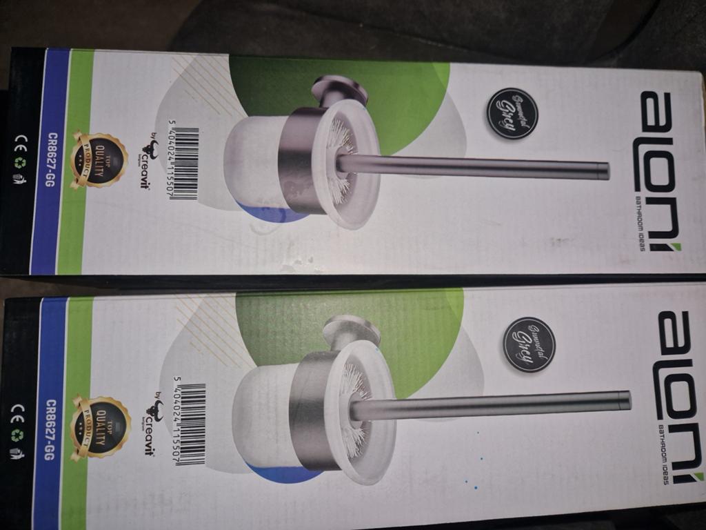 Twee Aloni WC Borstels + Houder Gunmetal  - Nieuw, Ophalen, Nieuw, Wit, Overige typen