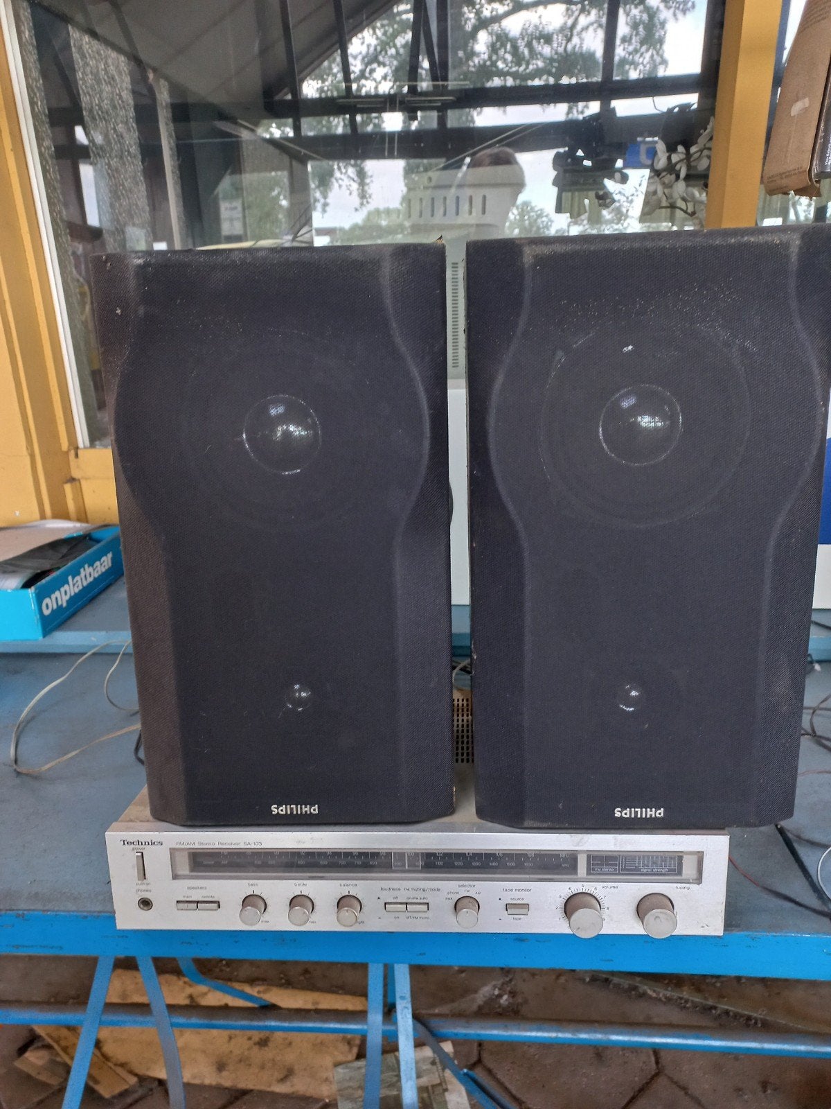 Philips speakerset met Technics receiver, Ophalen, Philips, Gebruikt, Inclusief kabels
