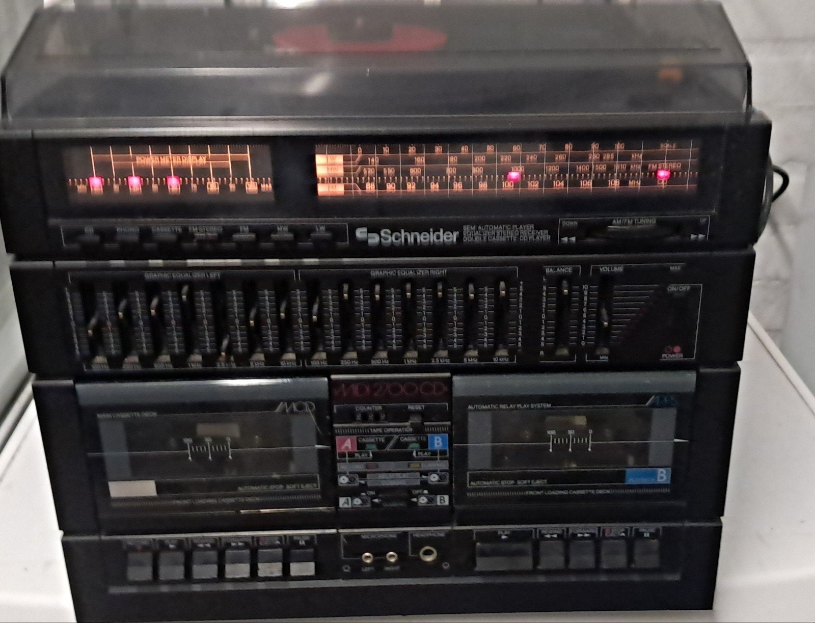 Vintage Schneider Stereoset LP-speler en dubbel cassett, Gebruikt, Microset, Ophalen, Tuner of Radio