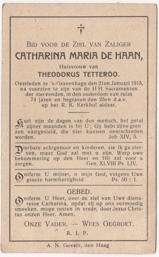Catharina Maria de Haan 1840 - 1915 Den Haag, 74 jaar oud, Ophalen of Verzenden
