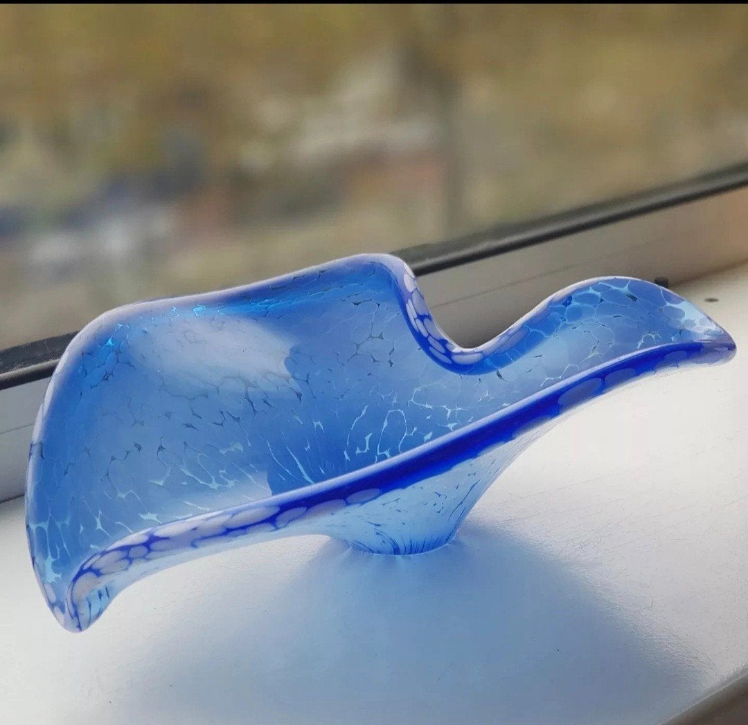 Prachtige blauwe glazen schaal - Uniek design, Ophalen of Verzenden
