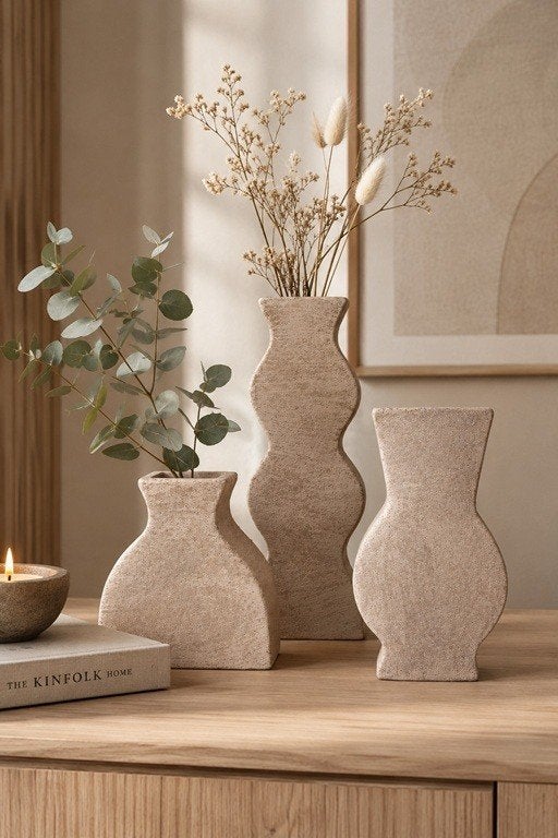 Lisboa sand vase organic set van 3 | Nieuw, 24 cm, Beige, Nieuw, Ophalen of Verzenden