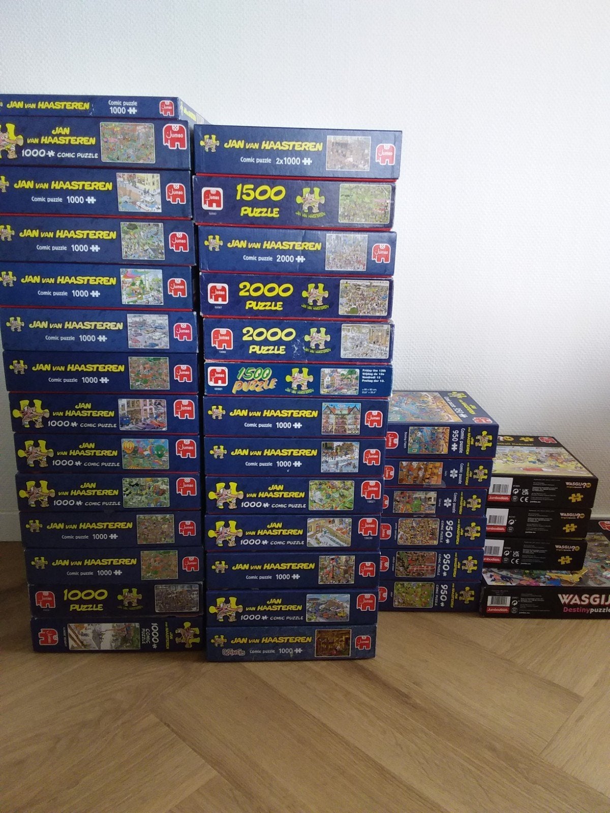 puzzels Jan v. haasteren en Wasgij, Ophalen of Verzenden, 500 t/m 1500 stukjes, Zo goed als nieuw, Legpuzzel