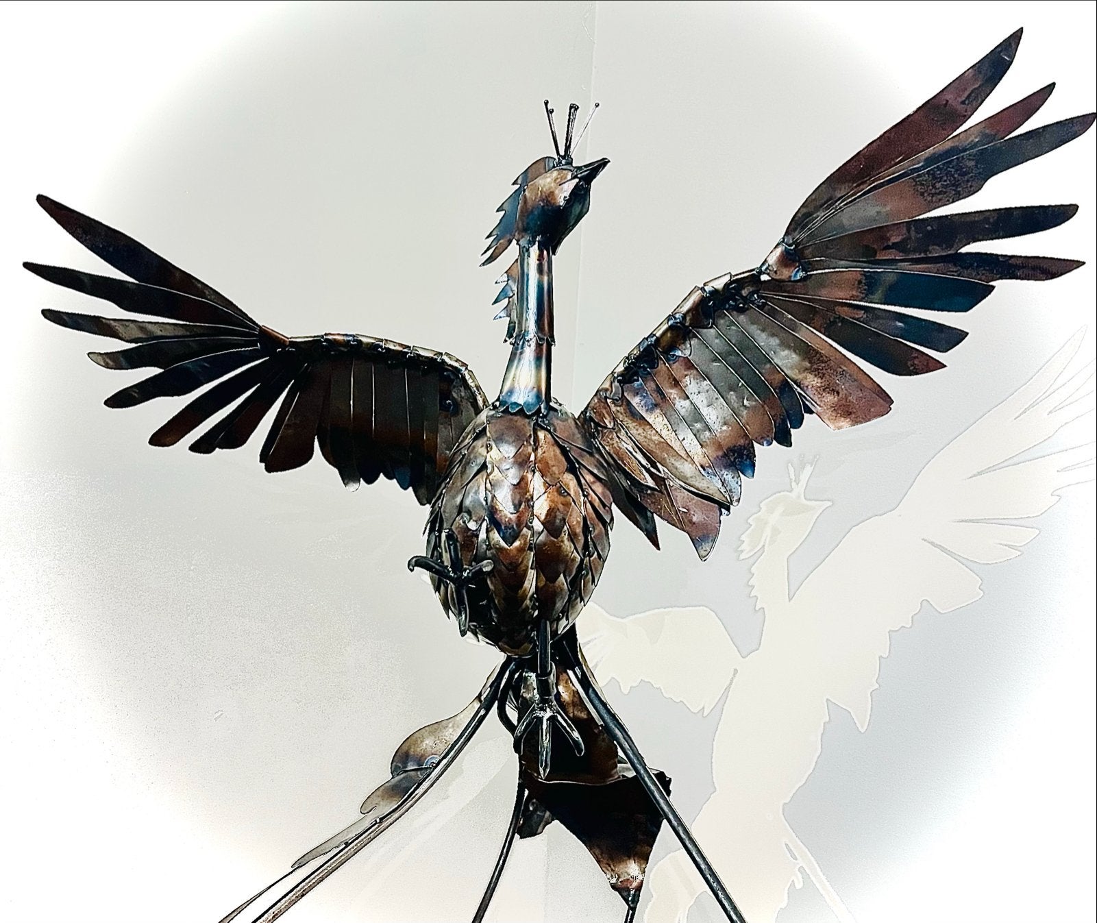 Grote metalen Vuurvogel sculptuur op standaard, 150 cm, Ophalen, Beeld, Vogel, Modern