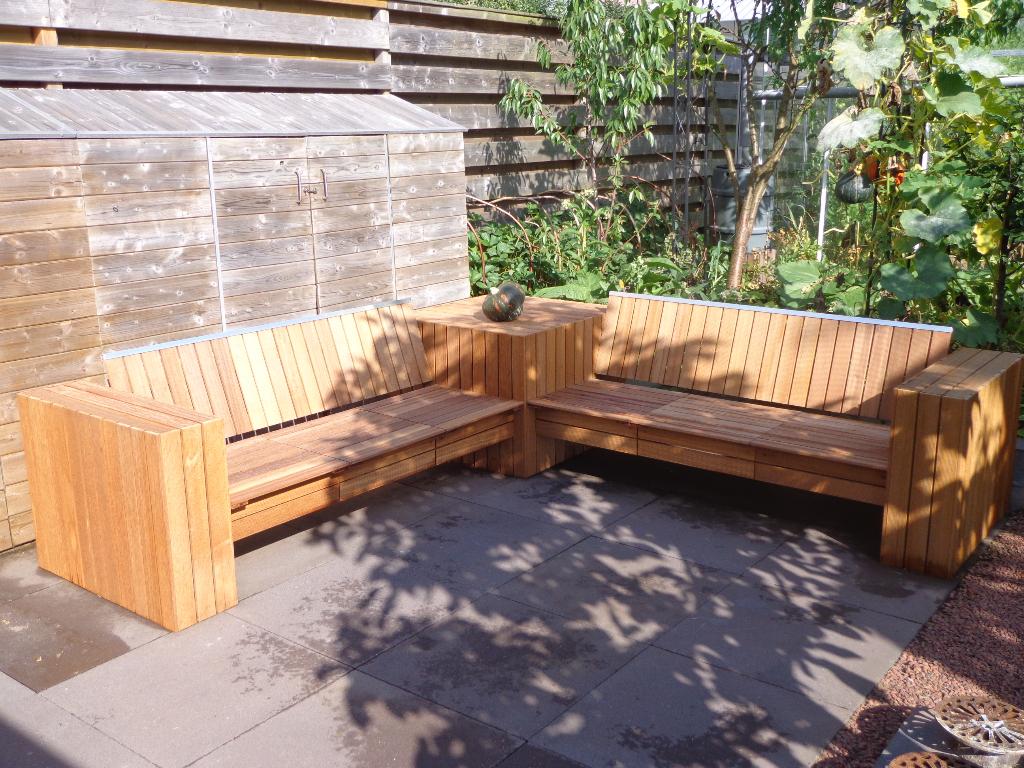Hardhouten design loungeset hoekbank 2,55 m op maat, Tuin en Terras, Tuinsets en Loungesets, Ophalen, 4 zitplaatsen, Teakhout