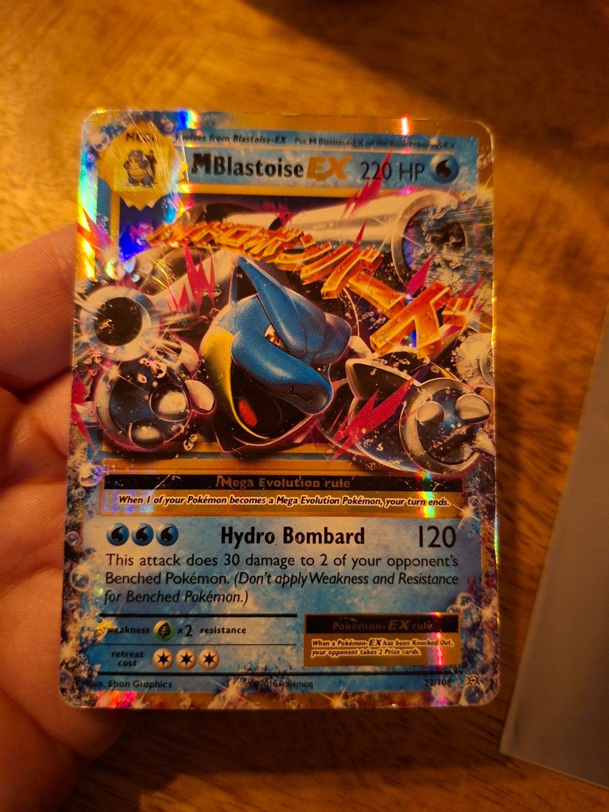 M Blastoise EX 220 HP Pokémon Kaart - Foil, Ophalen of Verzenden, Gebruikt, Losse kaart, Foil