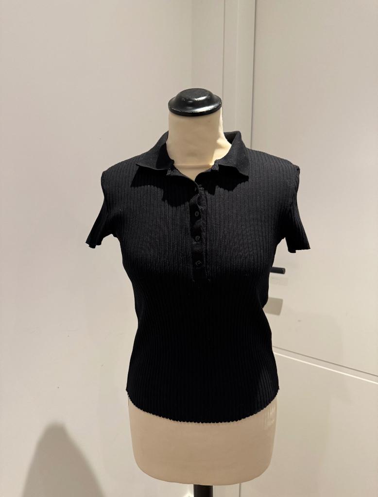 ZGAN zwart Zara polo shirt top blouse XS 34 korte mouw stret, Ophalen of Verzenden, Zo goed als nieuw, Maat 34 (XS) of kleiner