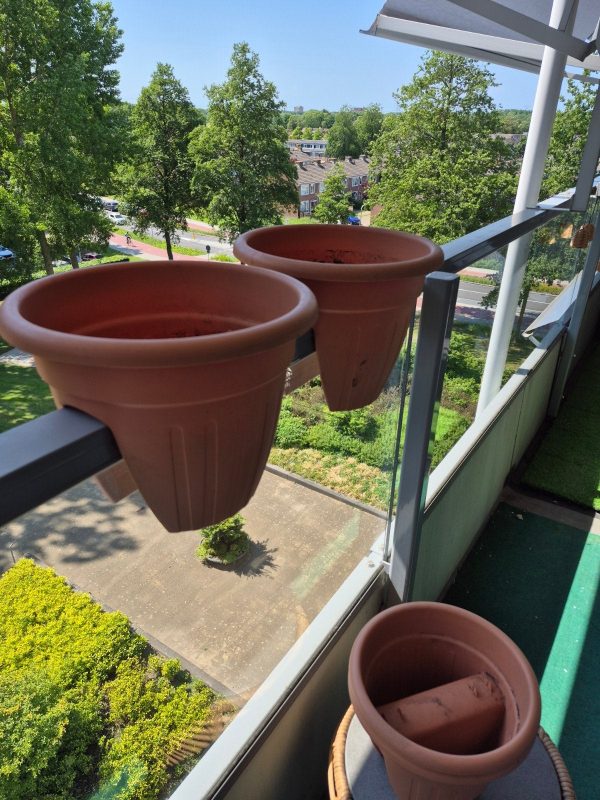 4 bloembakken voor balkonrand - Terracotta kleur, Ophalen, Kunststof, Gebruikt, Minder dan 30 cm