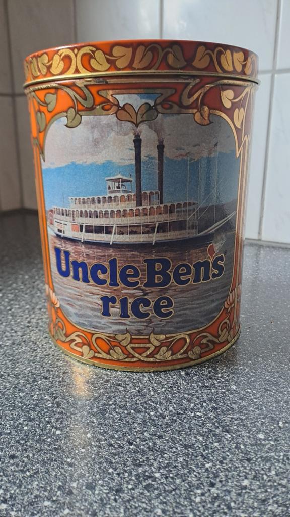 Vintage uncle ben's rice blik., Ophalen of Verzenden, Gebruikt, Overige, Overige merken