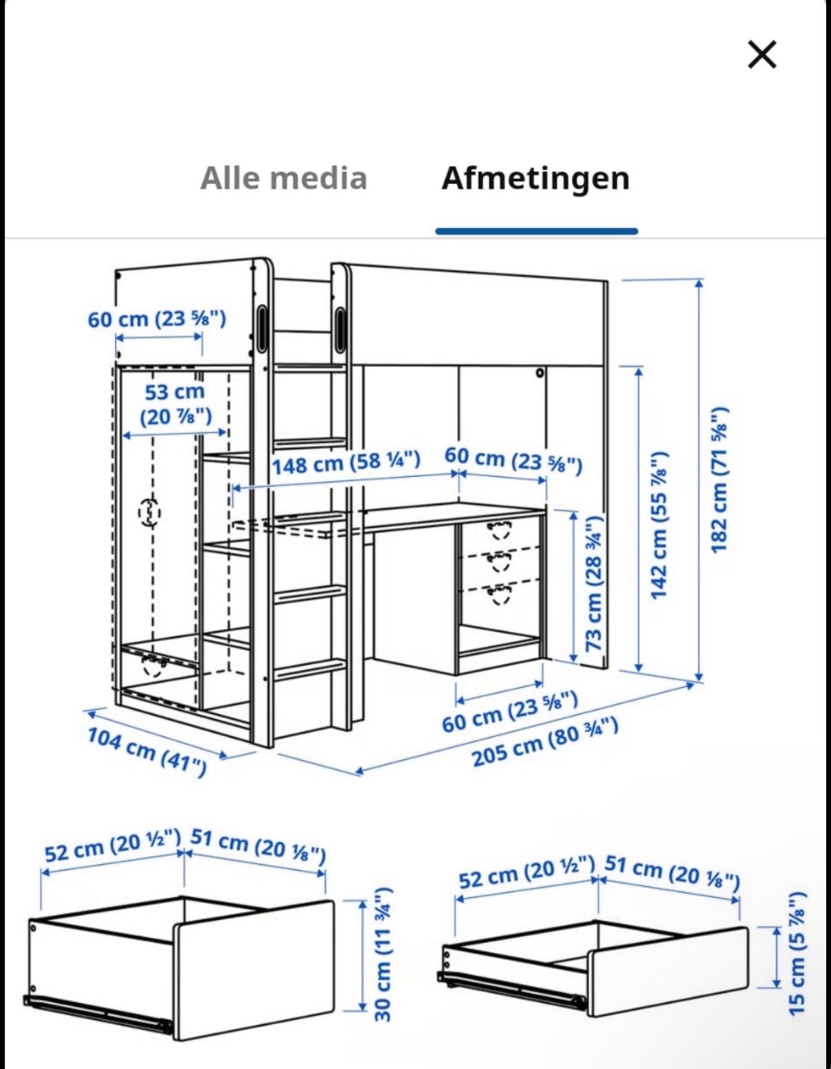 IKEA SMÅSTAD Hoogslaper met bureau en kledingkast, Ophalen, Gebruikt, 100 cm of meer, Hoogslaper of Stapelbed