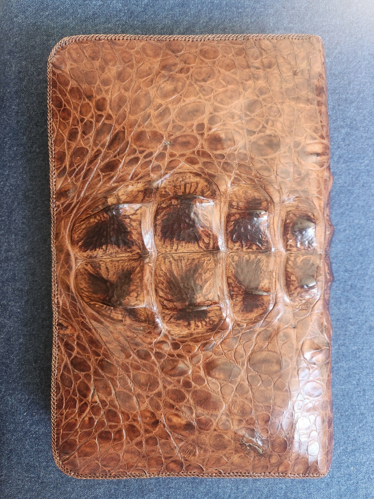 Antieke Handgemaakte Krokodillenleren Documentenmap/Clutch, Ophalen of Verzenden