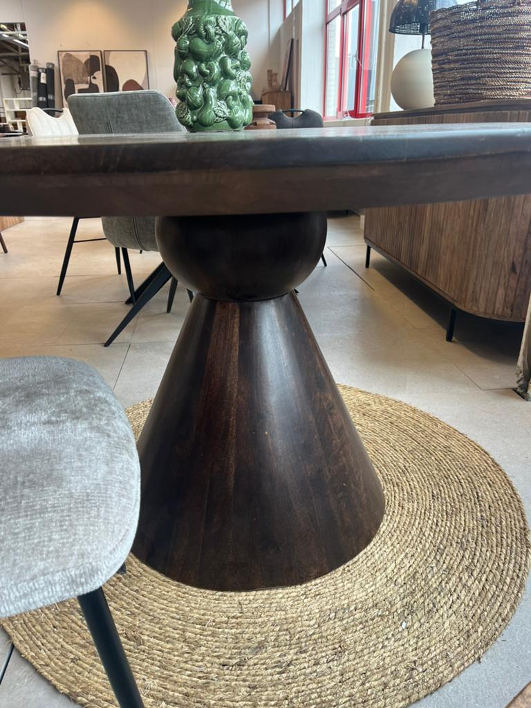 Magazijn leegverkoop ronde eettafel mangohout walnoot 130 cm, Hout, Overige stijlen, Nieuw, Ophalen of Verzenden