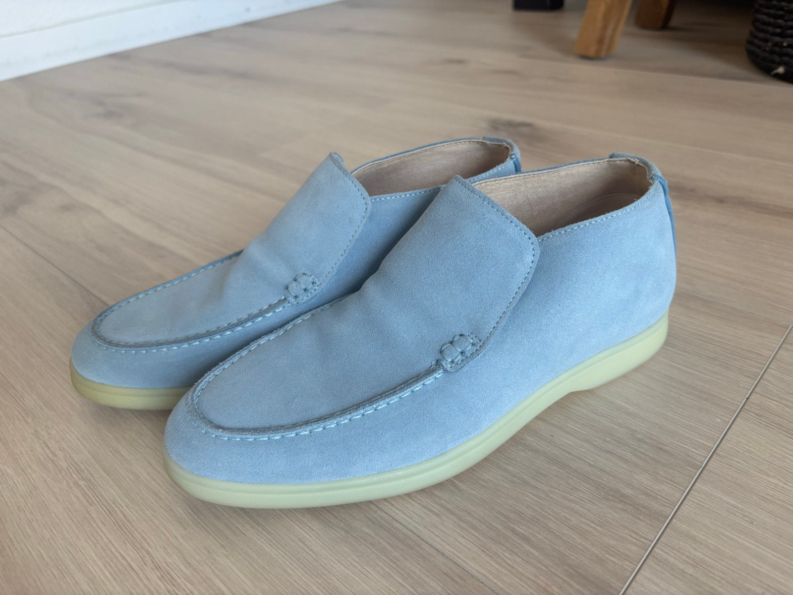 Greve suède loafers/ instappers - lichtblauw - maat 41, Ophalen, Zo goed als nieuw, Blauw, Loafers