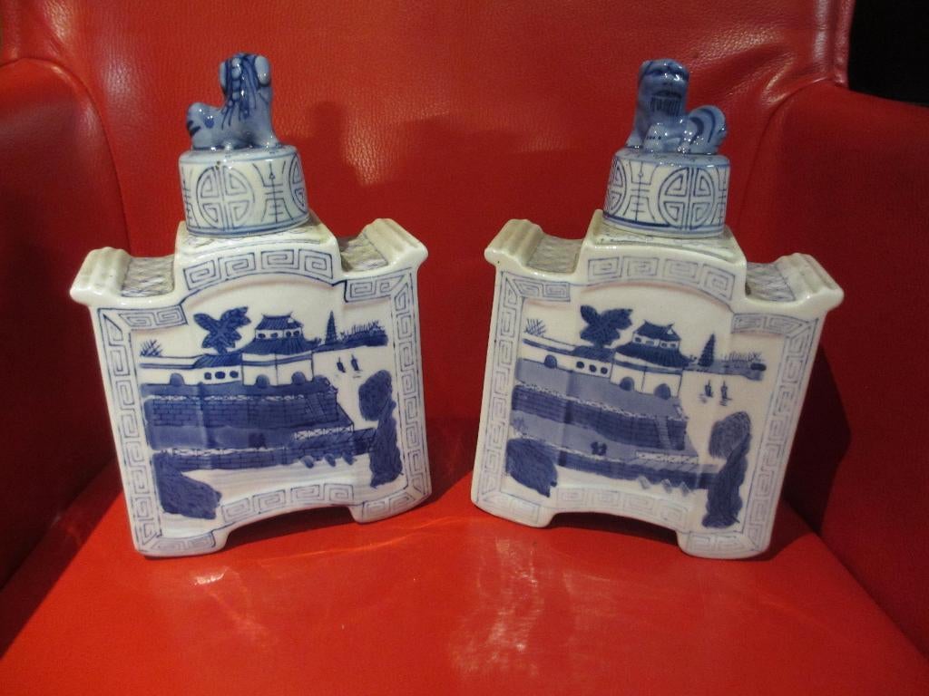 2x Oude chinese Theebussen Theebus porcelein handbeschilderd, Ophalen of Verzenden