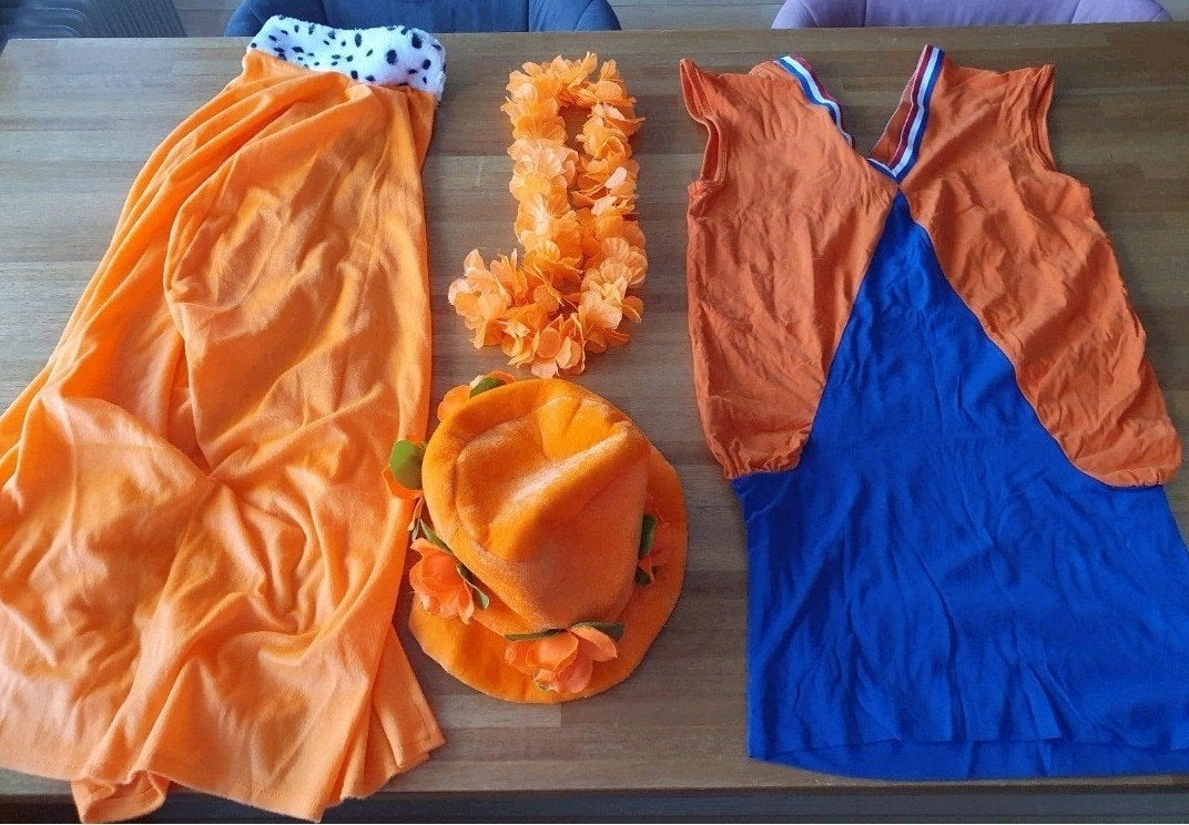 Oranje jurk, hoed, cape, slinger, Ophalen of Verzenden, Zo goed als nieuw