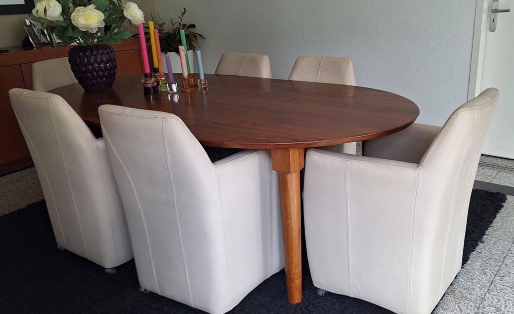 Massief kersenhouten eettafel, Ophalen, Gebruikt, 100 tot 150 cm, 200 cm of meer