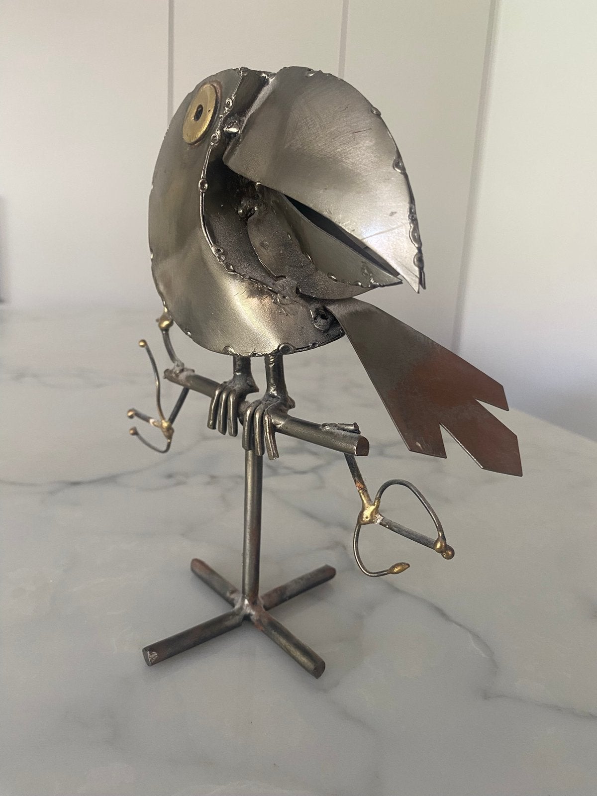 Handgemaakt metalen kunstwerk - Vogel op tak (Toekan), Zilver, Minder dan 20 cm, Ophalen of Verzenden, Handgemaakt