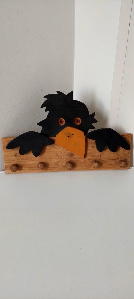 Vrolijke vintage houten vogel kinder kapstok, Wandkapstok, Eu, Gebruikt, Eu