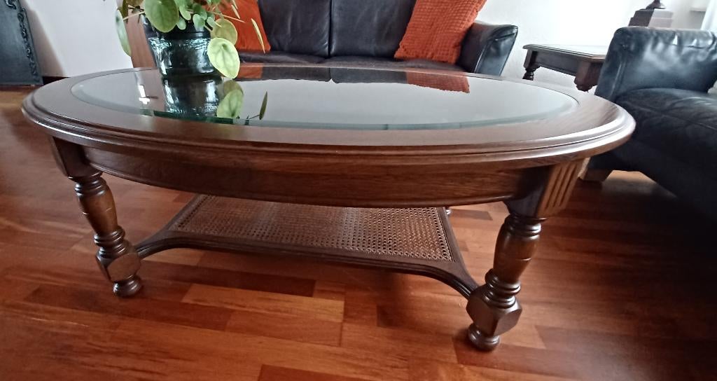 Salontafel ovaal, Ophalen, Glas, Gebruikt, 100 tot 150 cm