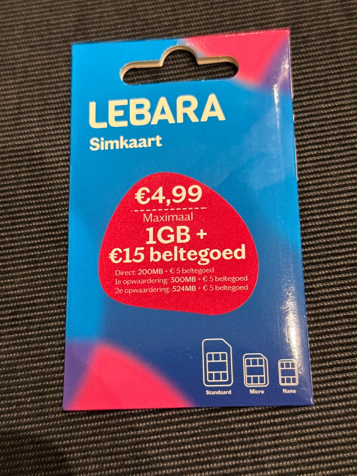 Lebara Simkaart met €5 beltegoed en 1GB data, Ophalen, Nieuw, Overige providers, Simkaart