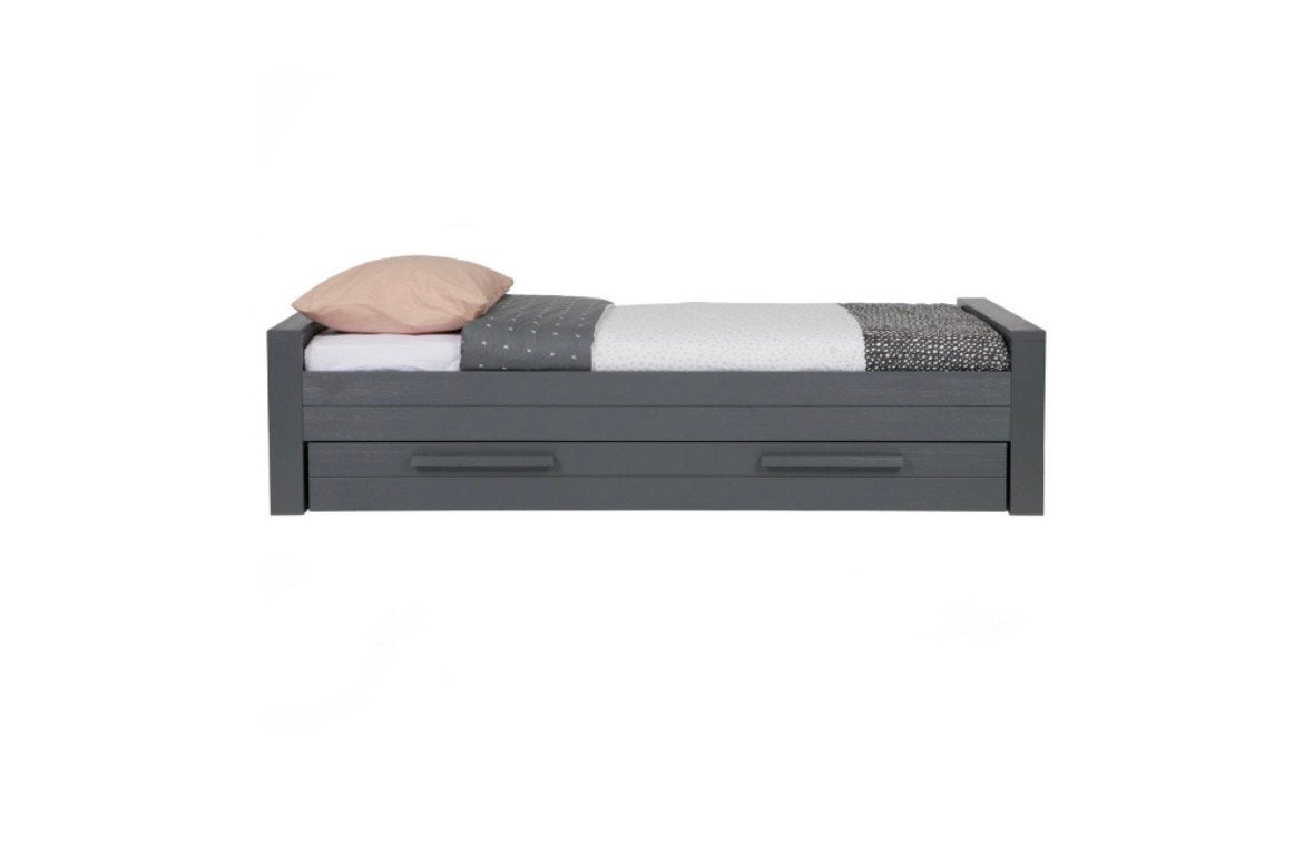 WOOOD bed Dennis grenen staalgrijs 53x98x219 cm, Huis en Inrichting, Slaapkamer | Bedden, Ophalen, 90 cm, Eenpersoons, Scandinavisch