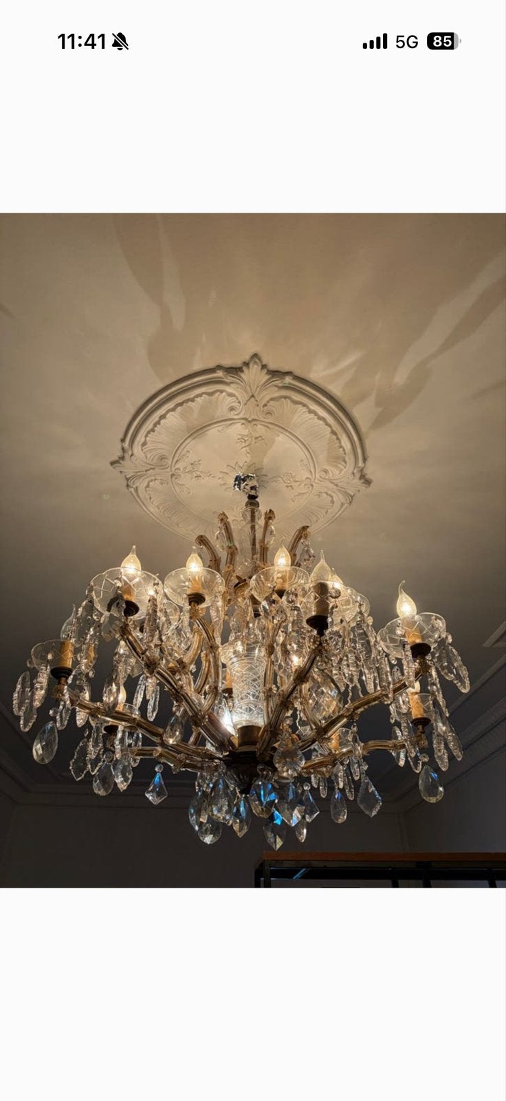 Antieke Kroonluchter - 16 Lampen met Veel Kristallen, Ophalen, Gebruikt, Glas, E14 (klein)